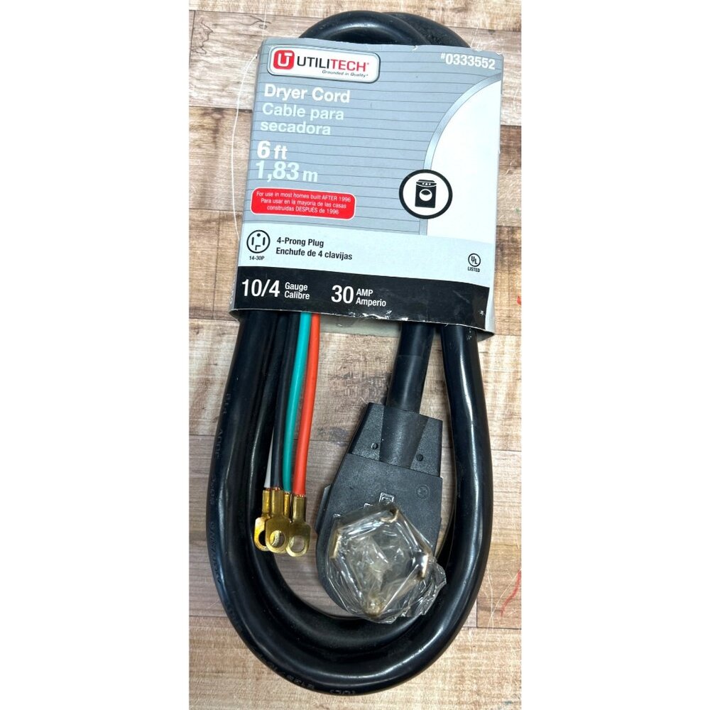 Utilitech 6 Ft 4-Prong Dryer Cord 10/4 Gauge 30 AMP Black UL Listed 0333552